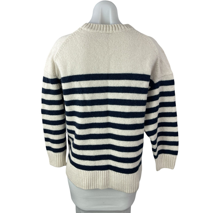 Cos 100% Wool Womens Cream Stripe Crew Neck Long Sleeve Sweatshirt Sweater Top S