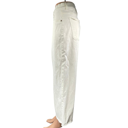 DL1961 Women's White High Waisted Raw Hem Cropped Wide Leg Denim Jeans Size 31