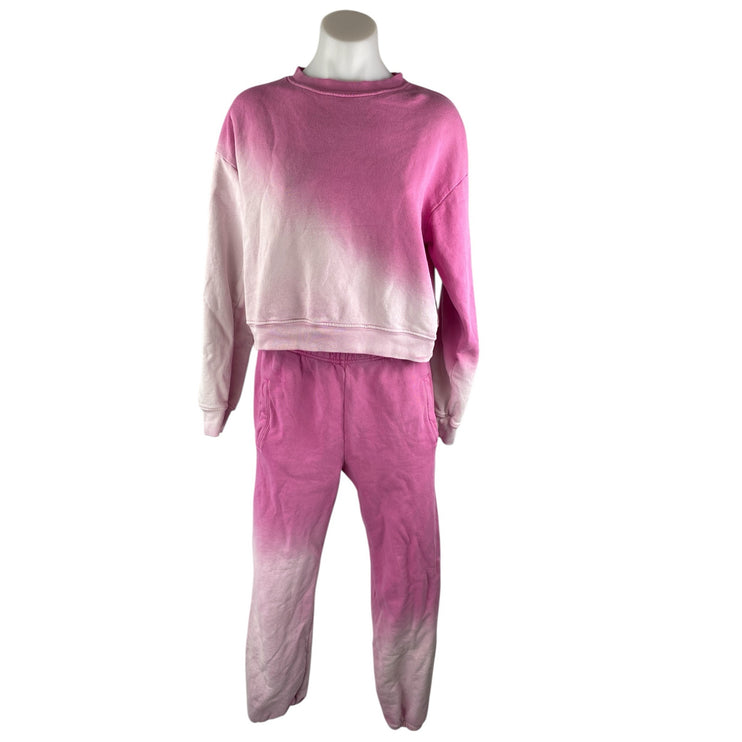 Sundry Pink Ombre Long Sleeve Two Piece Lounge Pajama Sweatshirt Pants Set Sz S