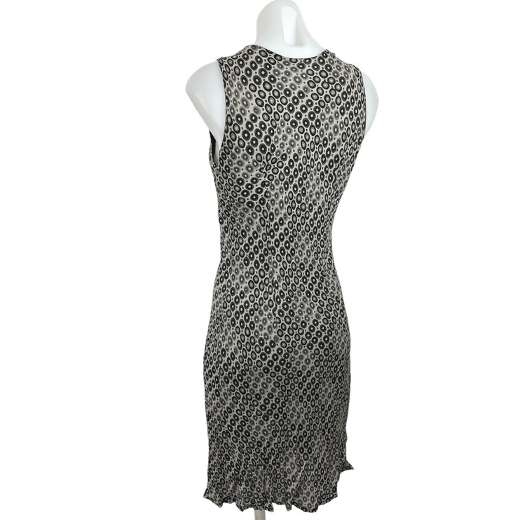 Lapis Gray Black 100% Silk Circles Printed V Neck Sleeveless Tank Dress Size M