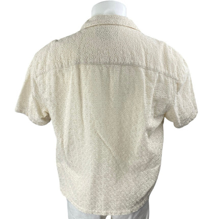 Abercrombie & Fitch Mens Cream Lace Crochet Short Sleeve Button Crop Shirt Top L