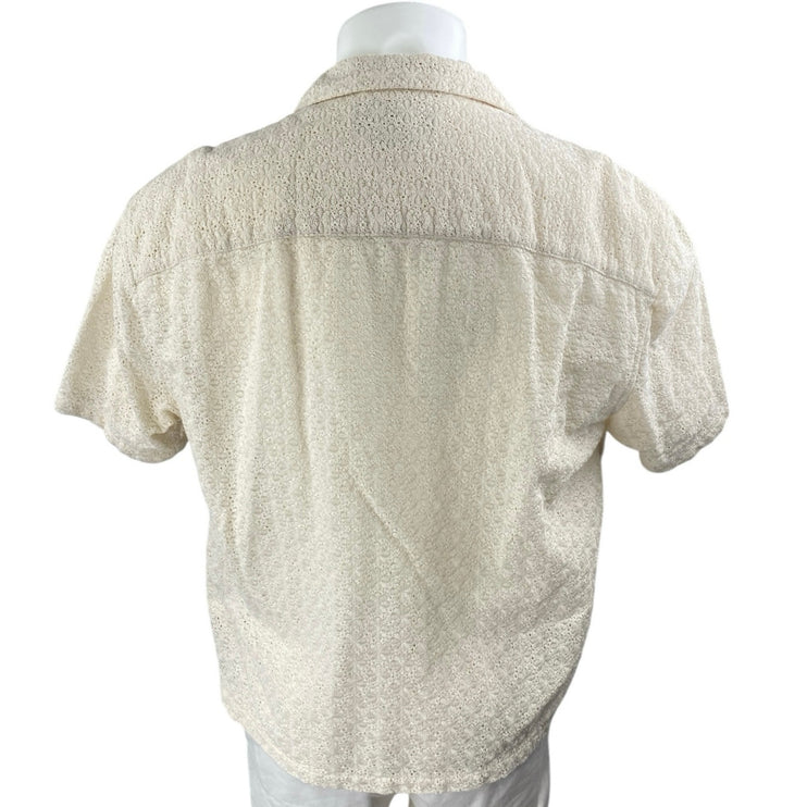 Abercrombie & Fitch Mens Cream Lace Crochet Short Sleeve Button Crop Shirt Top L