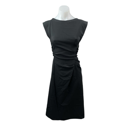 Zara Women's Black Side Ruched Boat Neck Cap Sleeve Slim Midi Sheath Dress Sz XS