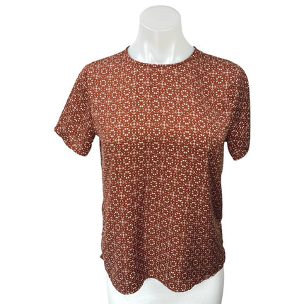 Banana Republic Women's Brown Printed Short Sleeve Crew Neck Blouse Top Size XS