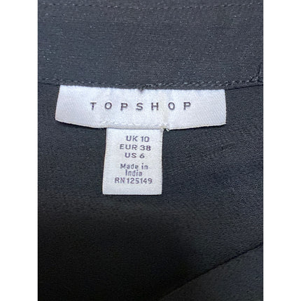 Topshop Black Sheer V-shaped Lace Panel Mesh Long Sleeve Button Up Shirt Top 6