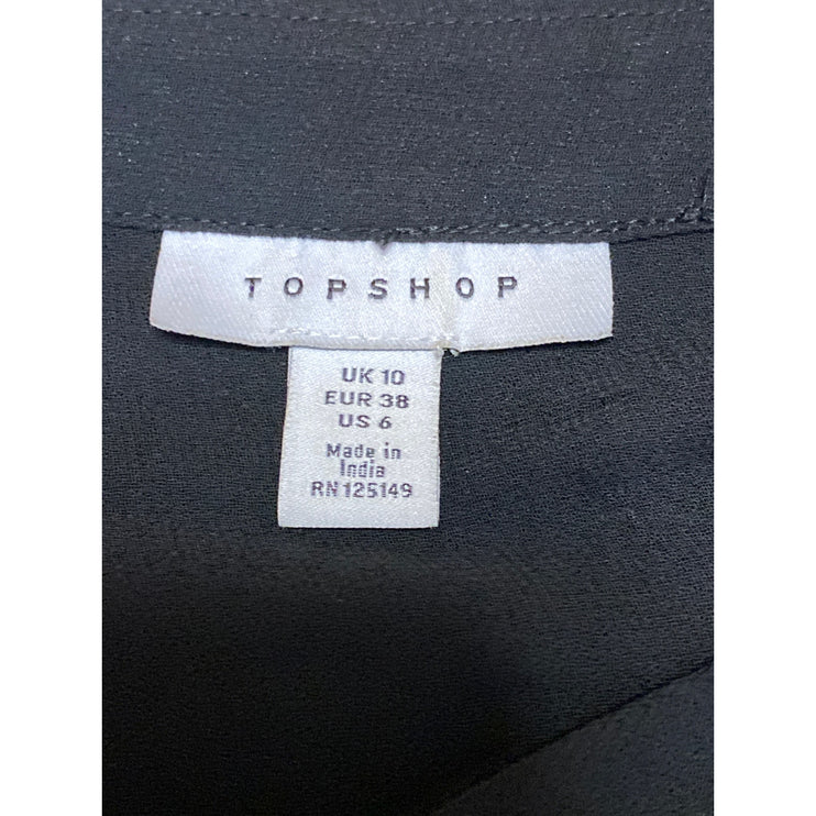 Topshop Black Sheer V-shaped Lace Panel Mesh Long Sleeve Button Up Shirt Top 6