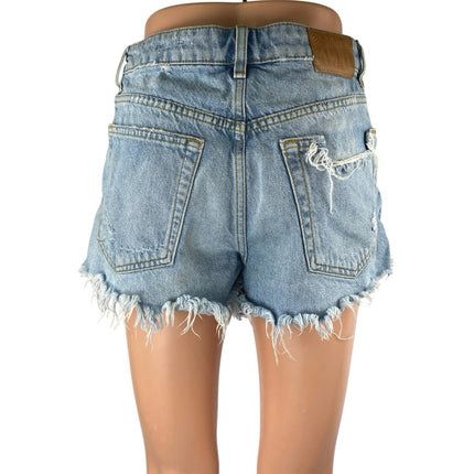 Zara Women's Blue High Waist Distressed Raw Hem Mini Cutoff Denim Jeans Shorts 4