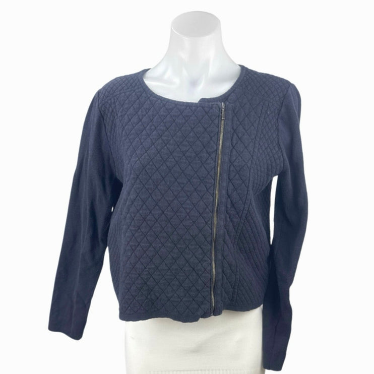 Elle Women's Blue Quilted Knit Long Sleeve Zip Asymmetrical Moto Coat Jacket L