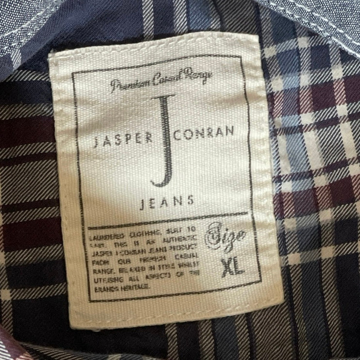 Jasper Conran Jeans Plaid Check Collared Long Sleeve Button Down Shirt Top Sz XL