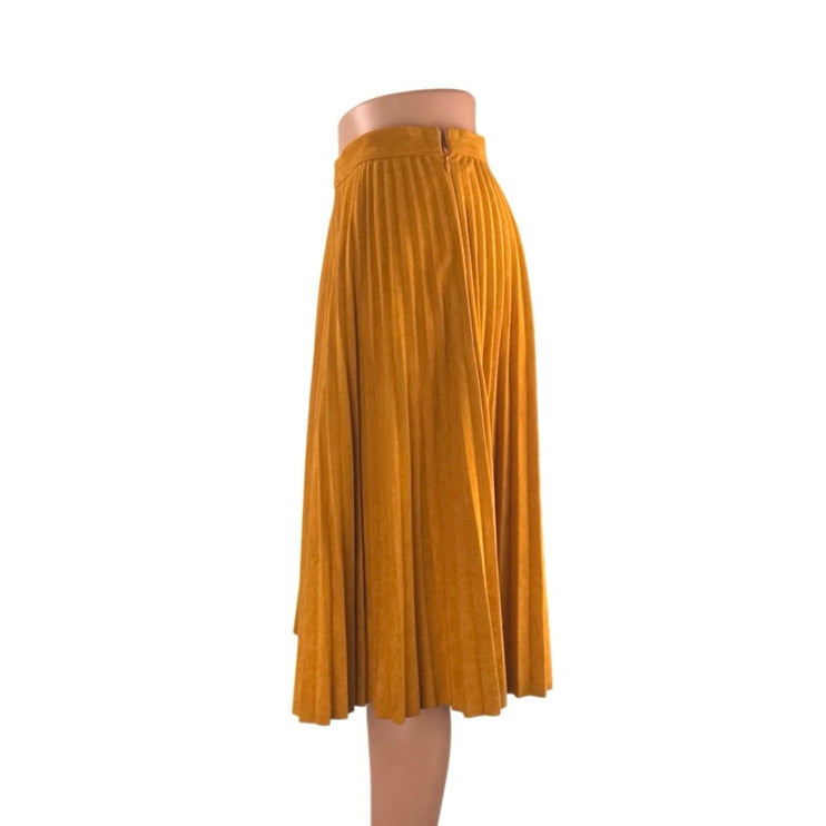 Storee Womens Yellow Pleated High Rise Business Casual Midi Flare A-Line Skirt S