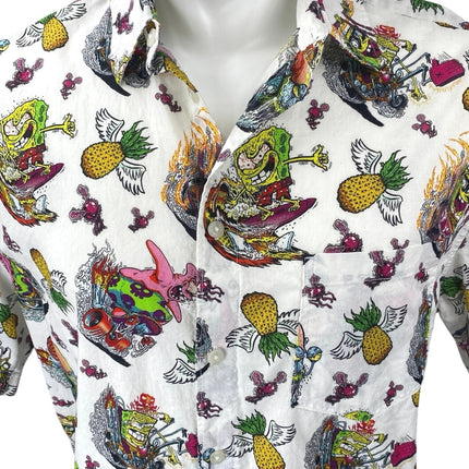 H&M Men's Multicolor Spongebob Print Short Sleeve Collar Button Down Shirt Top M