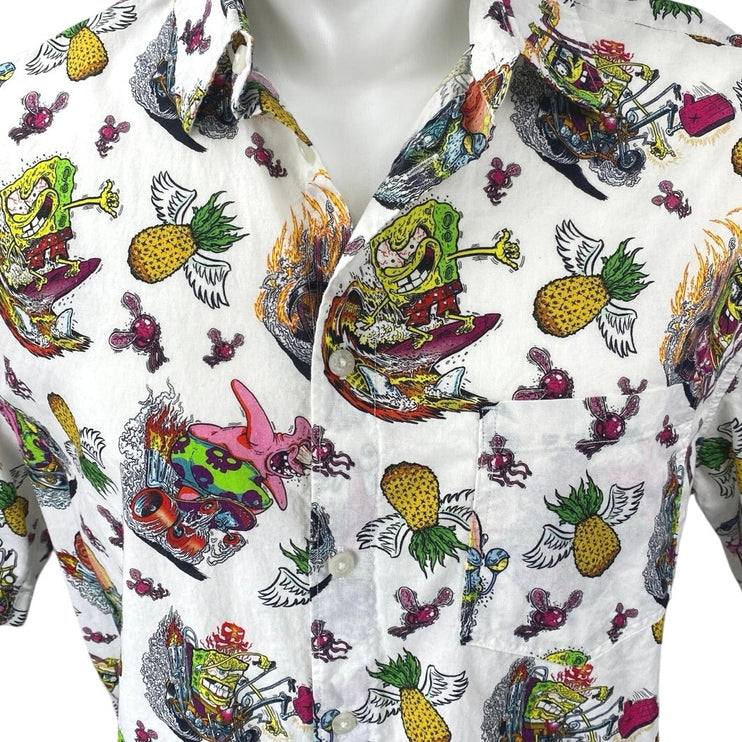 H&M Men's Multicolor Spongebob Print Short Sleeve Collar Button Down Shirt Top M