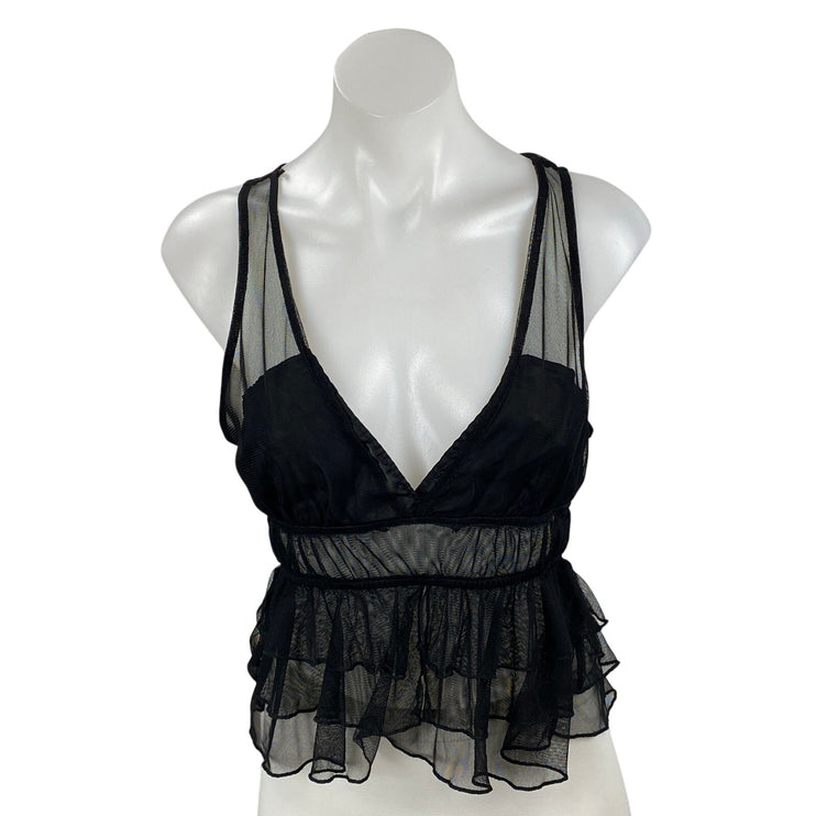 Zara Women's Black Sleeveless Mesh Ruffle Tiered Peplum Tank Blouse Top Size S