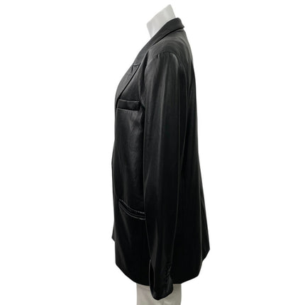 Zara Women Black Faux Leather Vegan Peak Lapel Relaxed Blazer Coat Jacket Size L