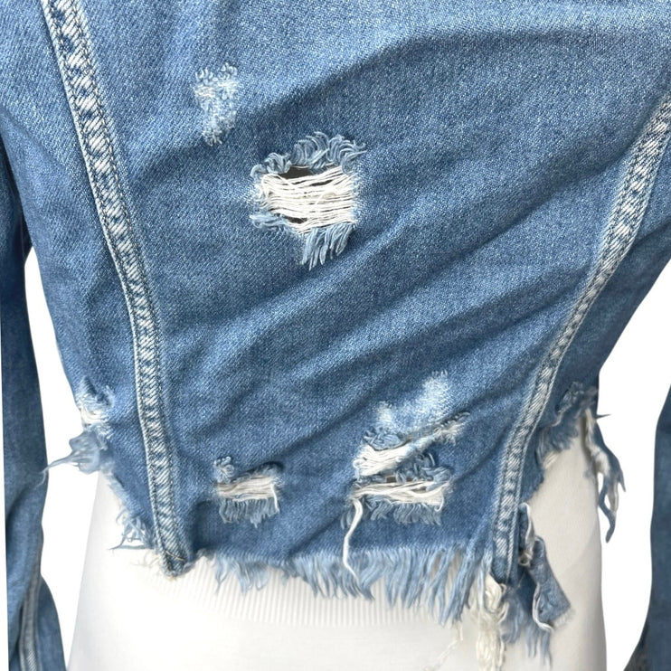 Hidden Women's Blue Distressed Rebel Light Wash Cropped Denim Jean Jacket Sz S