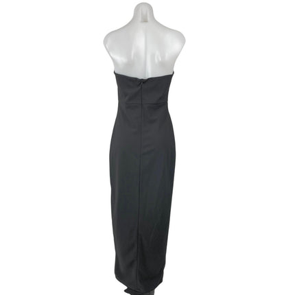 Lulus Black Strapless Sleeveless Tube Bandeau Ruffle Slit Maxi Dress Size M