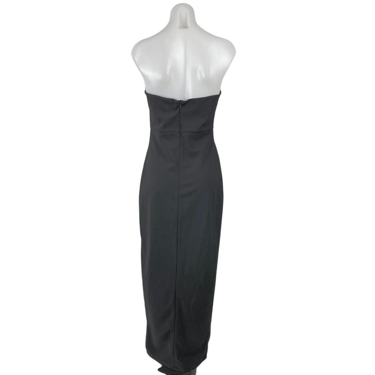 Lulus Black Strapless Sleeveless Tube Bandeau Ruffle Slit Maxi Dress Size M