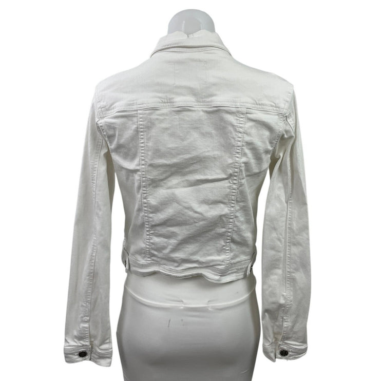 KanCan Women's White Long Sleeve Button Down Denim Jean Trucker Jacket Size M