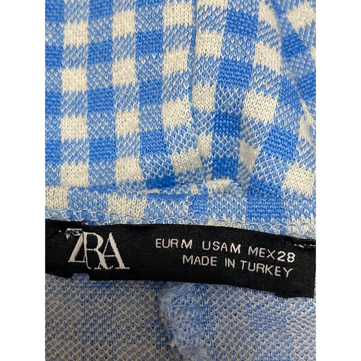 Zara Blue Gingham Sleeveless Slit Midi Cami Camisole Tank Slip A-Line Dress Sz M