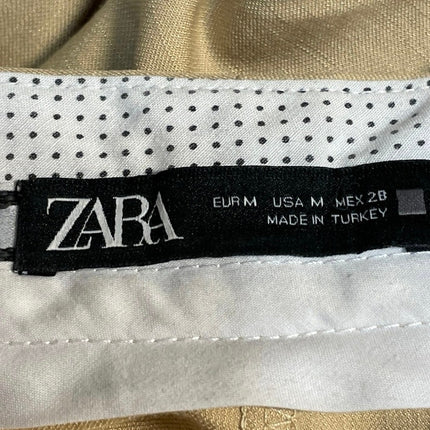 Zara Women's Tan High Rise Pleated Wide Leg Baggy Work Trousers Pants Size M