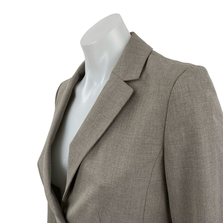 Ann Taylor LOFT Womens Khaki Long Sleeve Collared Button Blazer Coat Jacket 0P