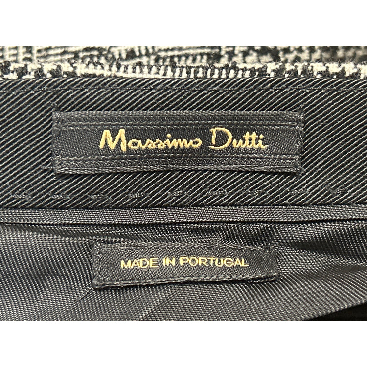 Massimo Dutti Black White Wool Plaid Knit Straight Leg Trousers Dress Pants Sz 2