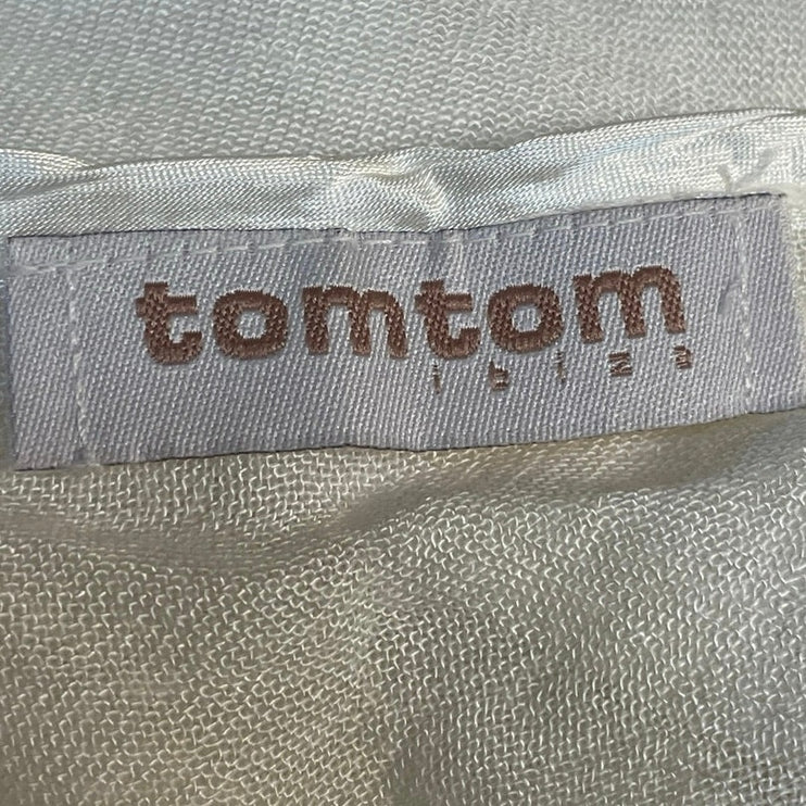 Tomtom Ibize Womens Beige Boatneck Kimono Long Sleeve Cropped Top Blouse Size M