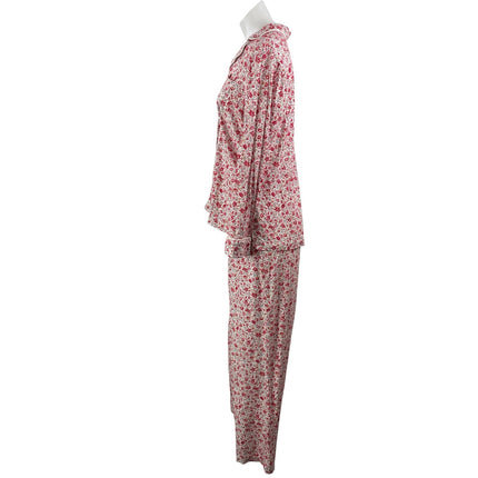 Lauren Ralph Lauren Red Floral Button Down Long Sleeve Sleepwear Pajamas Set S