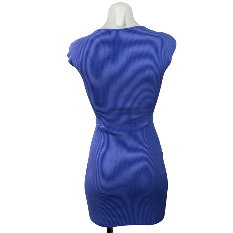 Aritzia Wilfred Free Blue Ribbed Knit Cutout Waist Mini Bodycon Dress Size 2XS