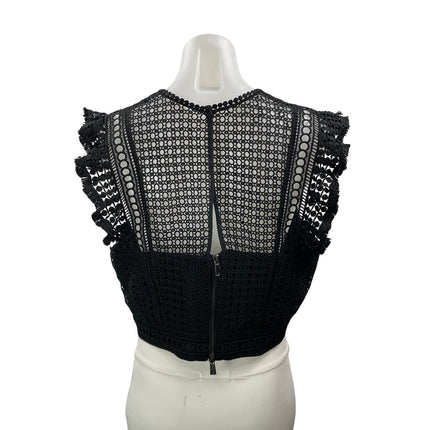 Whistles Women's Black Sleeveless Knit Crochet Ruffles Peplum Blouse Top Size 12