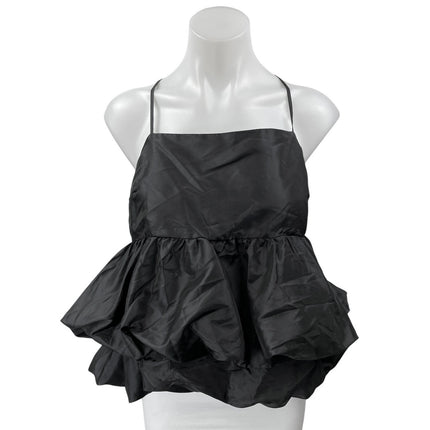 A New Day Black Silk Satin Sleeveless Peplum Ruffle Cami Crop Blouse Tank Top L