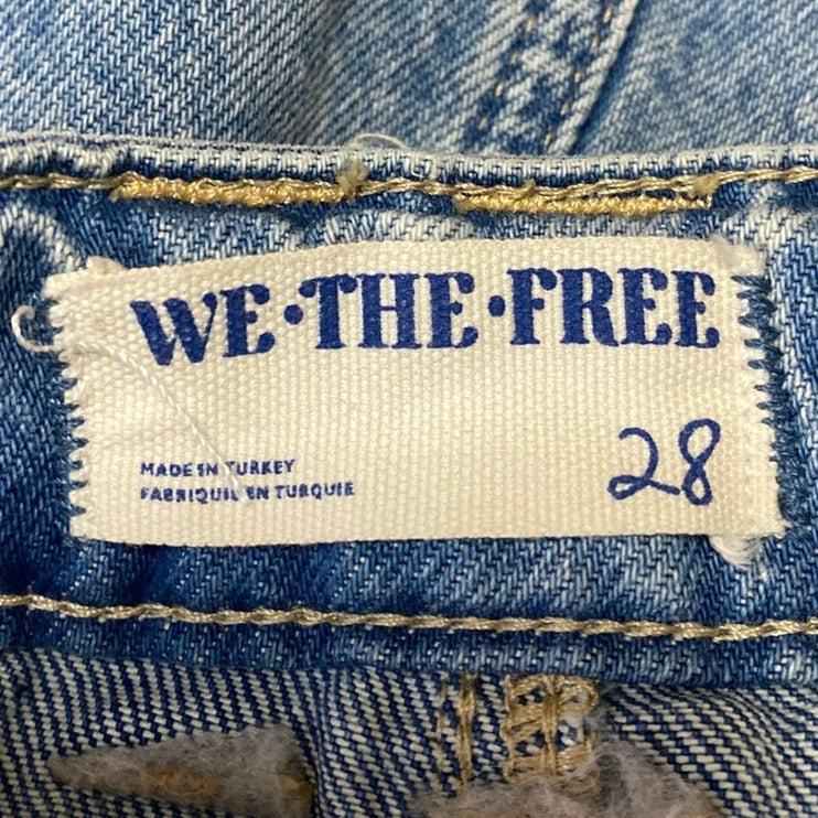 Free People We The Free Blue High Rise Distressed Mini Denim Jean Skirt Size 28