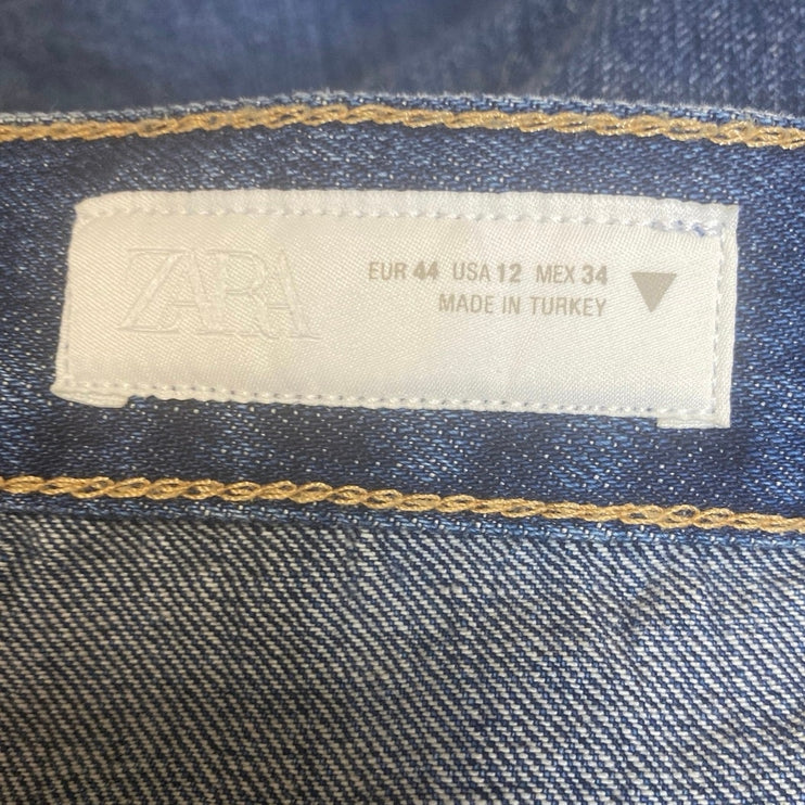 Zara Women's Blue High Waisted Medium Wash Baggy Wide Leg Denim Jeans Size 12