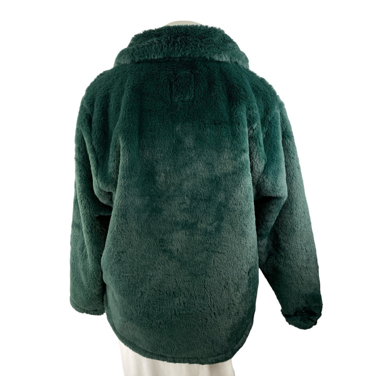 Abercrombie & Fitch Green Fuzzy Faux Fur Collared Long Sleeve Sweater Jacket XL