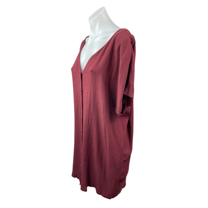 Madewell Women's Red V Neck Short Sleeve Button Front Mini Shirt Shift Dress L