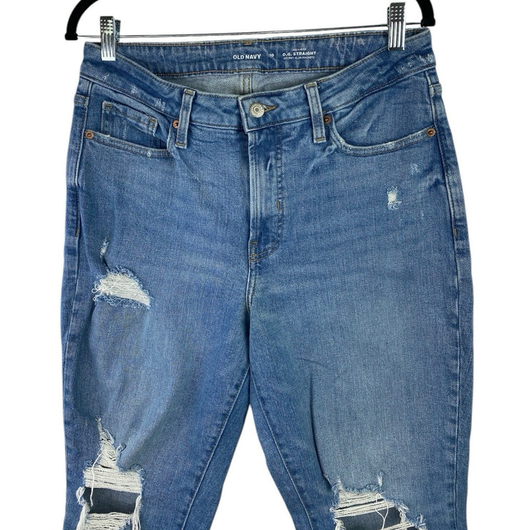 Old Navy O.G. Straight Women's Blue Distressed High Rise Cropped Denim Jeans 10
