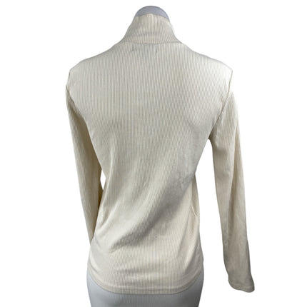 J.Crew Womens Cream Rib Knit Gold Button Turtleneck Long Sleeve Sweater Top Sz M