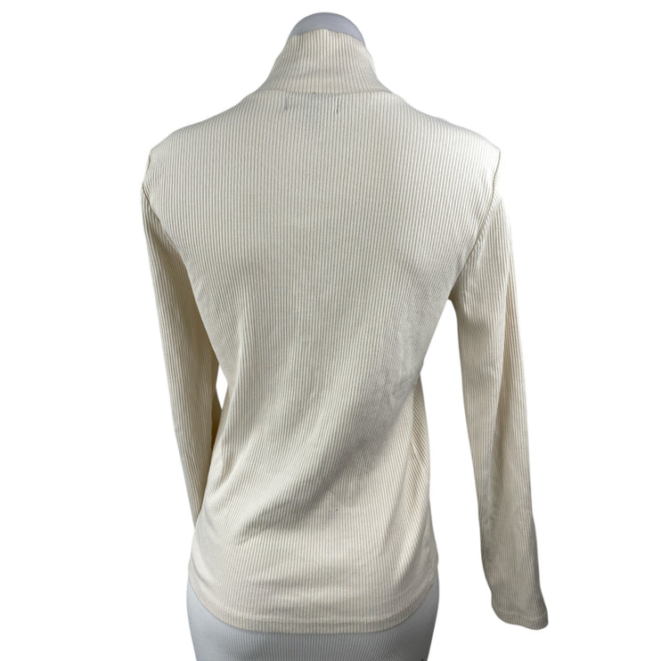 J.Crew Womens Cream Rib Knit Gold Button Turtleneck Long Sleeve Sweater Top Sz M
