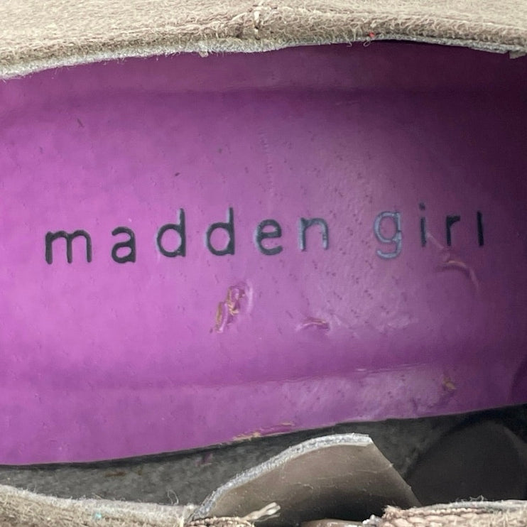 Madden Girl Rhiana Gray Faux suede Rosette Round Toe High Heel Booties Size 7.5