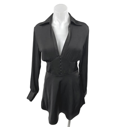 Urban Outfitters Black Long Sleeve Deep V-Neck Corset Bustier Mini Shirt Dress S