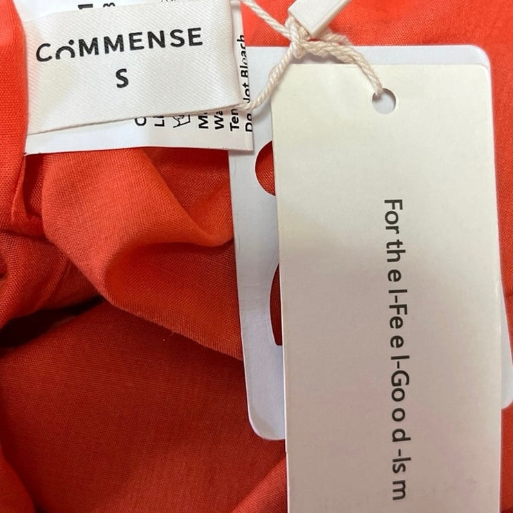 Commense NWT Orange Linen Blend Deep V Neck Sleeveless Mini A Line Dress Size S