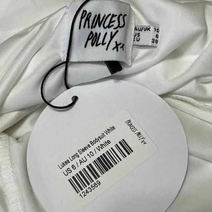 NEW Princess Polly Lukea White Boat Neck Open Back Long Sleeve Bodysuit Top 6
