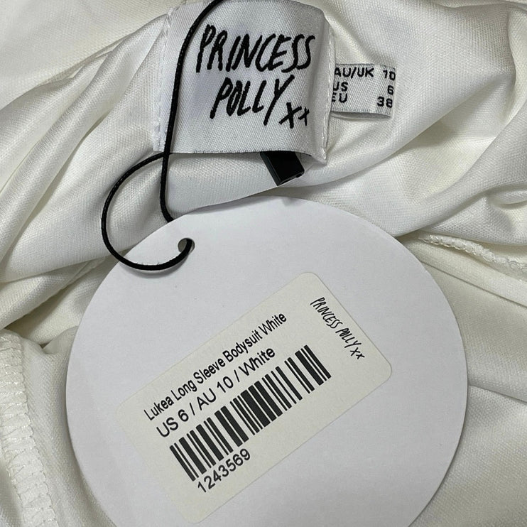 NEW Princess Polly Lukea White Boat Neck Open Back Long Sleeve Bodysuit Top 6