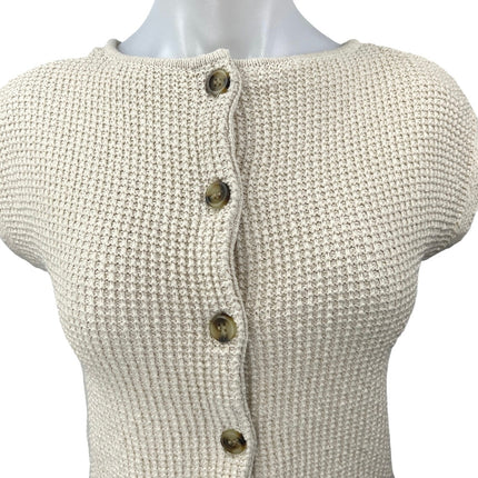 Madewell Cream Beige Waffle Knit Button Up Short Sleeve Cardigan Top Size XS
