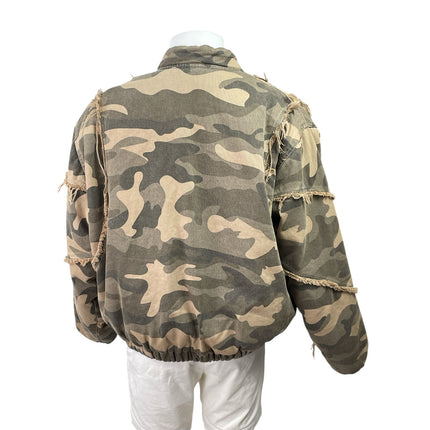 UUL Unused Lab Men's Camo Fringe Pocket Full Zip Relaxed Bomber Jacket Size XL