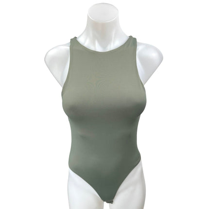 Zara Women's Green Sleeveless High Neck Stretch Racerback Bodysuit Tank Top S