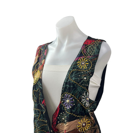 Jane Ashley Women's Multicolor Beaded Embroidered Button Up Vest Jacket Sie M
