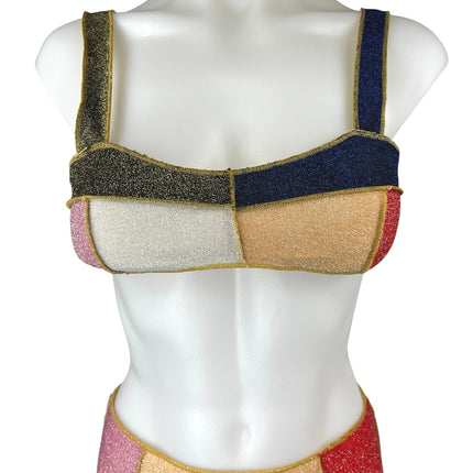 Boohoo Multicolor Colorblock Glitter Strappy Swim Bikini Swimwear Set Size S