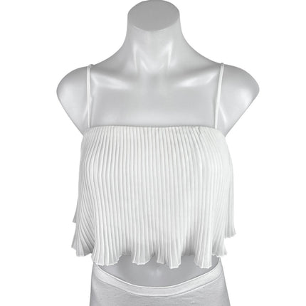 Princess Polly White Sleeveless Pleated Frill Cami Camisole Tank Crop Top Size 4