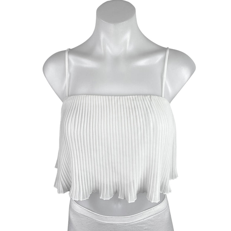 Princess Polly White Sleeveless Pleated Frill Cami Camisole Tank Crop Top Size 4